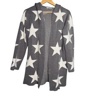 Sioni Gray Star Print Open Front Hooded Cardigan | Size Medium